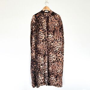 TwoTwinStyle Women’s Leopard Print Cardigan Coat O Neck Maxi Cloak With Arm Hole